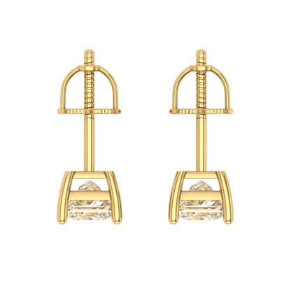 1.5 ctw Morganite Studs Earrings | 5.0mm Princess Cut White Gold Screw back | February Birthstone
