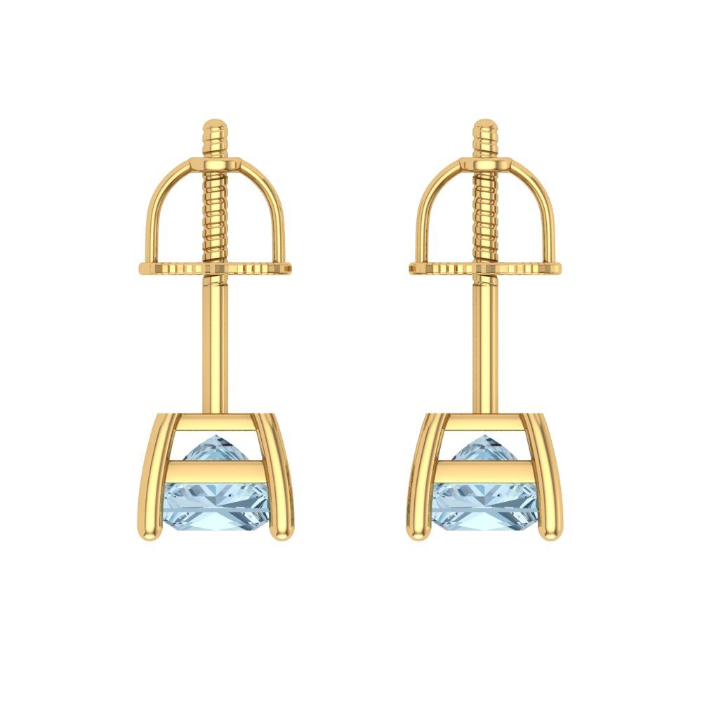1.5 ctw Aquamarine Studs Earrings | 5.0mm Princess Cut White Gold Screw back | March Birthstone