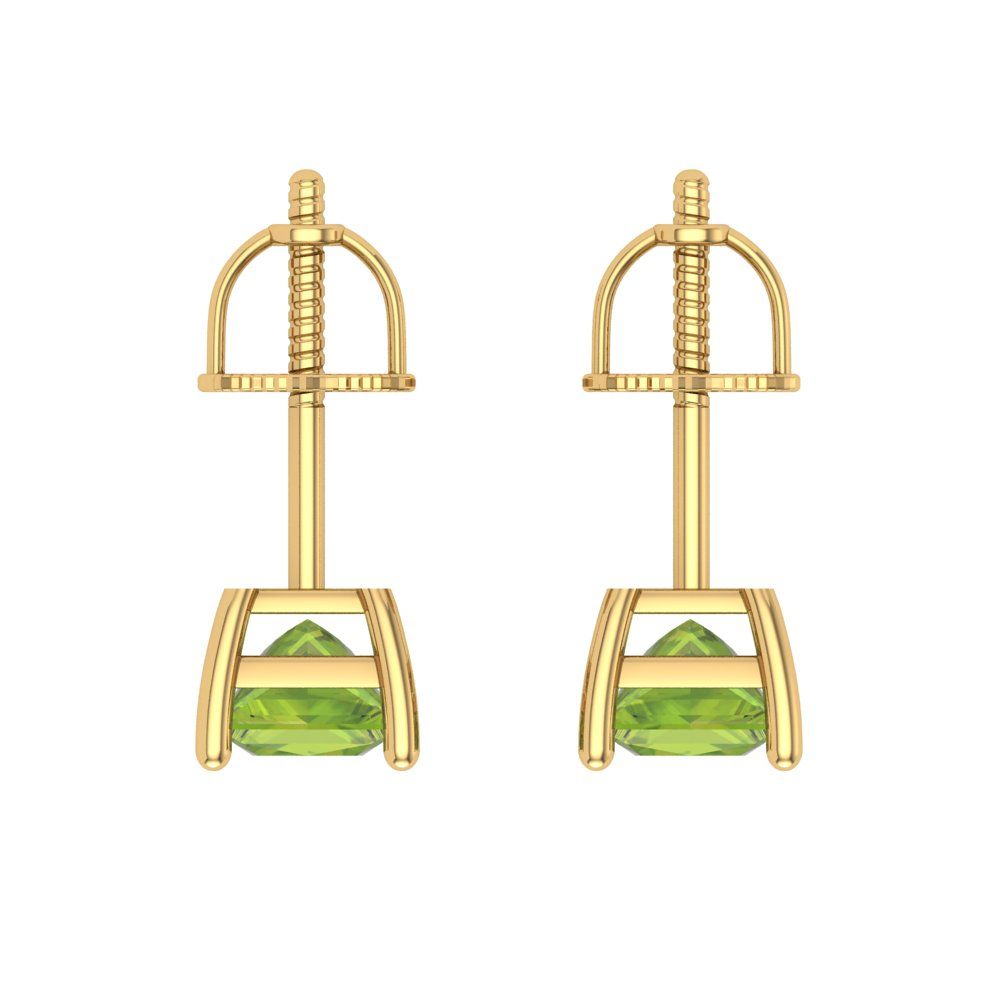 1.5 ctw Peridot Studs Earrings | 5.0mm Princess Cut White Gold Screw back | August Birthstone