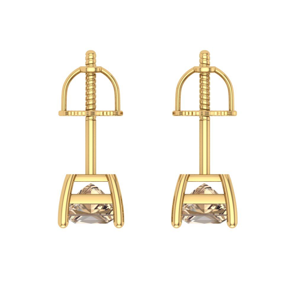 1.5 ctw Yellow Moissanite Studs Earrings | 5.0mm Princess Cut White Gold Screw back | April Birthstone