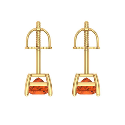 1.5 ctw Red Zirconia Studs Earrings | 5.0mm Princess Cut White Gold Screw back | April Birthstone