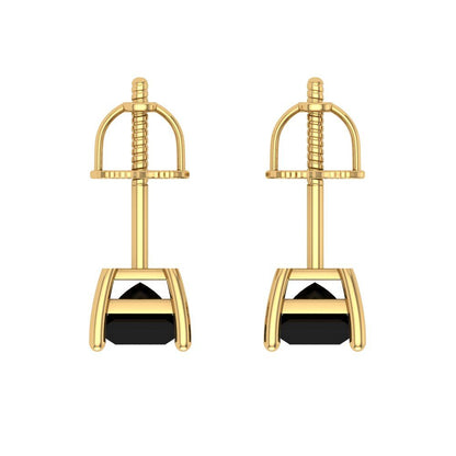 1.5 ctw Onyx Studs Earrings | 5.0mm Princess Cut White Gold Screw back | July Birthstone