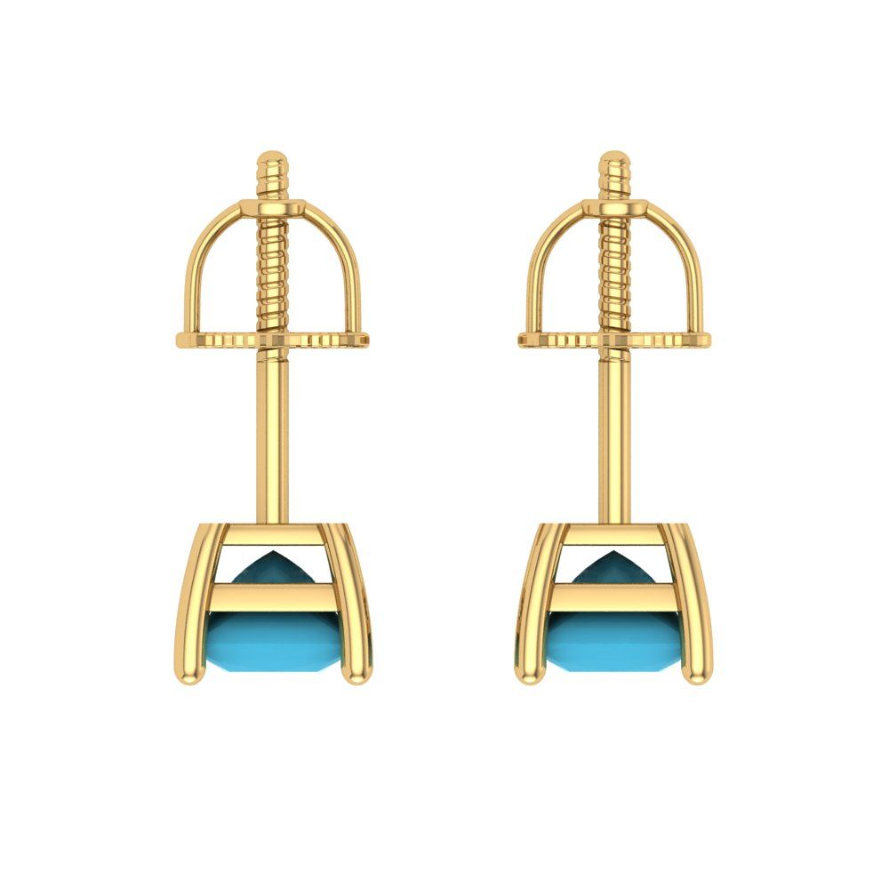 1.5 ctw Turquoise Studs Earrings | 5.0mm Princess Cut White Gold Screw back | December Birthstone