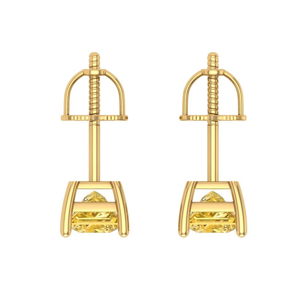 1.5 ctw Yellow Zirconia Studs Earrings | 5.0mm Princess Cut White Gold Screw back | April Birthstone