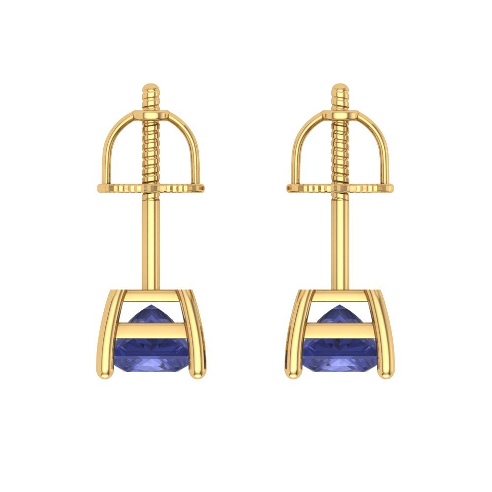 1.5 ctw Tanzanite Studs Earrings | 5.0mm Princess Cut White Gold Screw back | December Birthstone