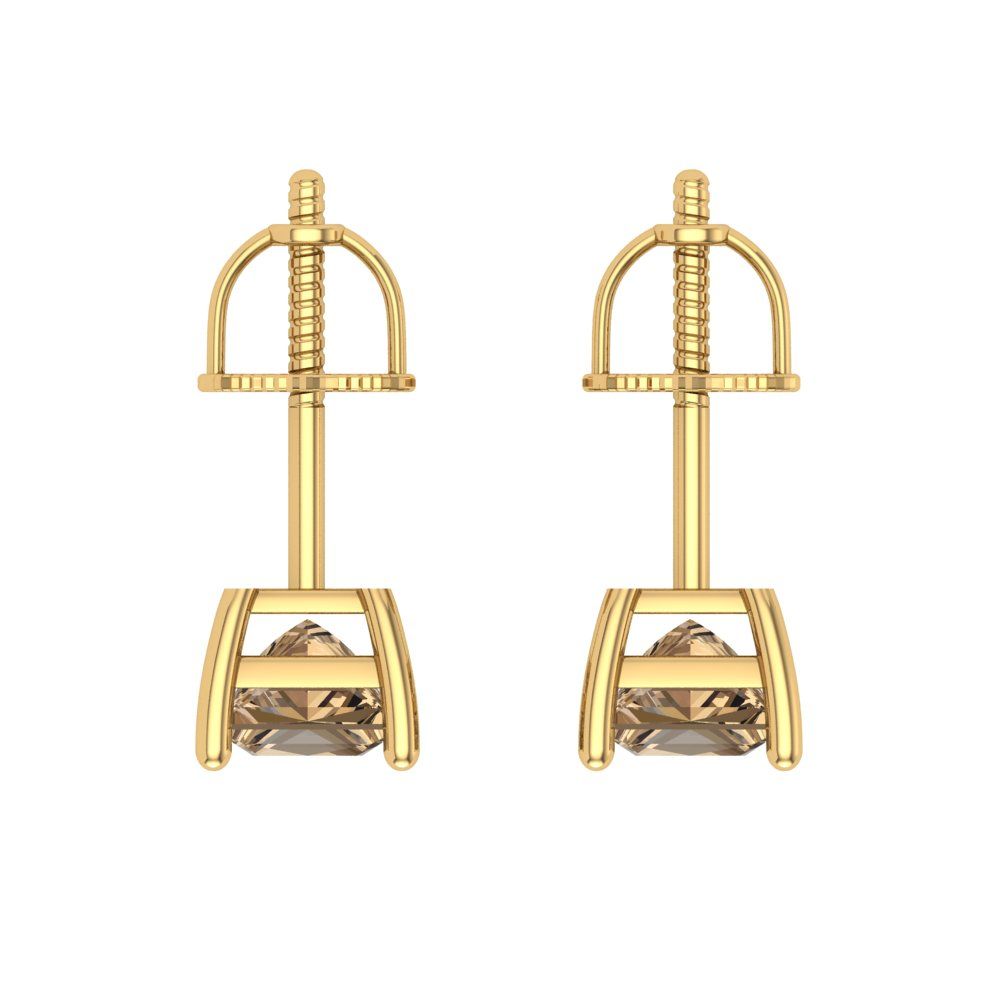 1.5 ctw Champagne Studs Earrings | 5.0mm Princess Cut White Gold Screw back | April Birthstone