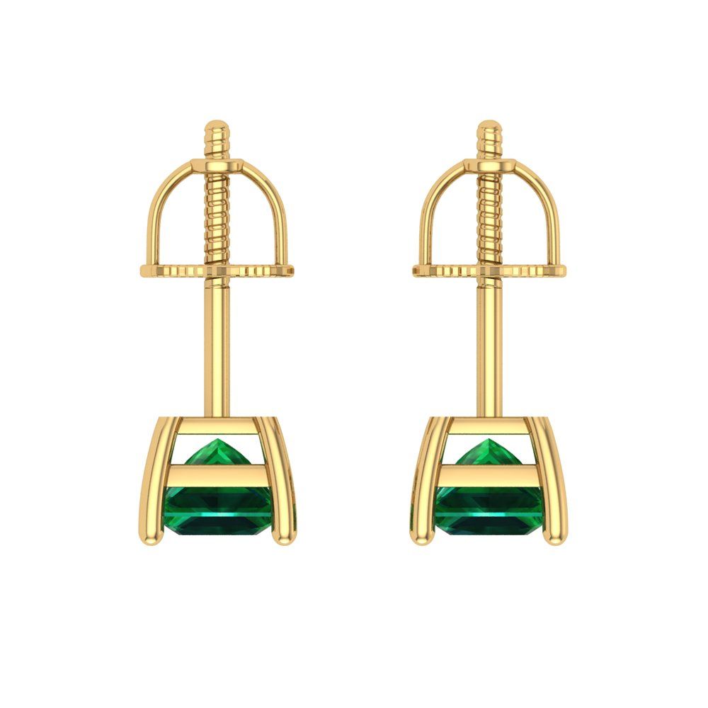 1.5 ctw Emerald Studs Earrings | 5.0mm Princess Cut White Gold Screw back | May Birthstone