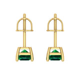 1.5 ct Brilliant Princess Cut Solitaire Studs Simulated Emerald Stone Yellow Gold Earrings Screw back