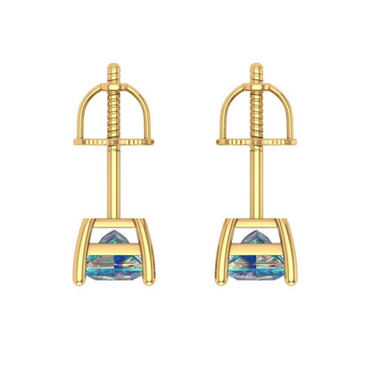 1.5 ctw Blue Moissanite Studs Earrings | 5.0mm Princess Cut White Gold Screw back | April Birthstone