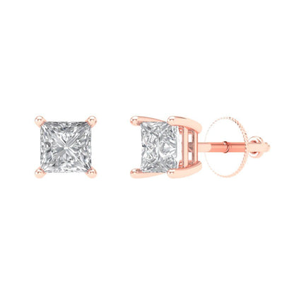 1.5 ctw Moissanite Studs Earrings | 5.0mm Princess Cut White Gold Screw back | April Birthstone