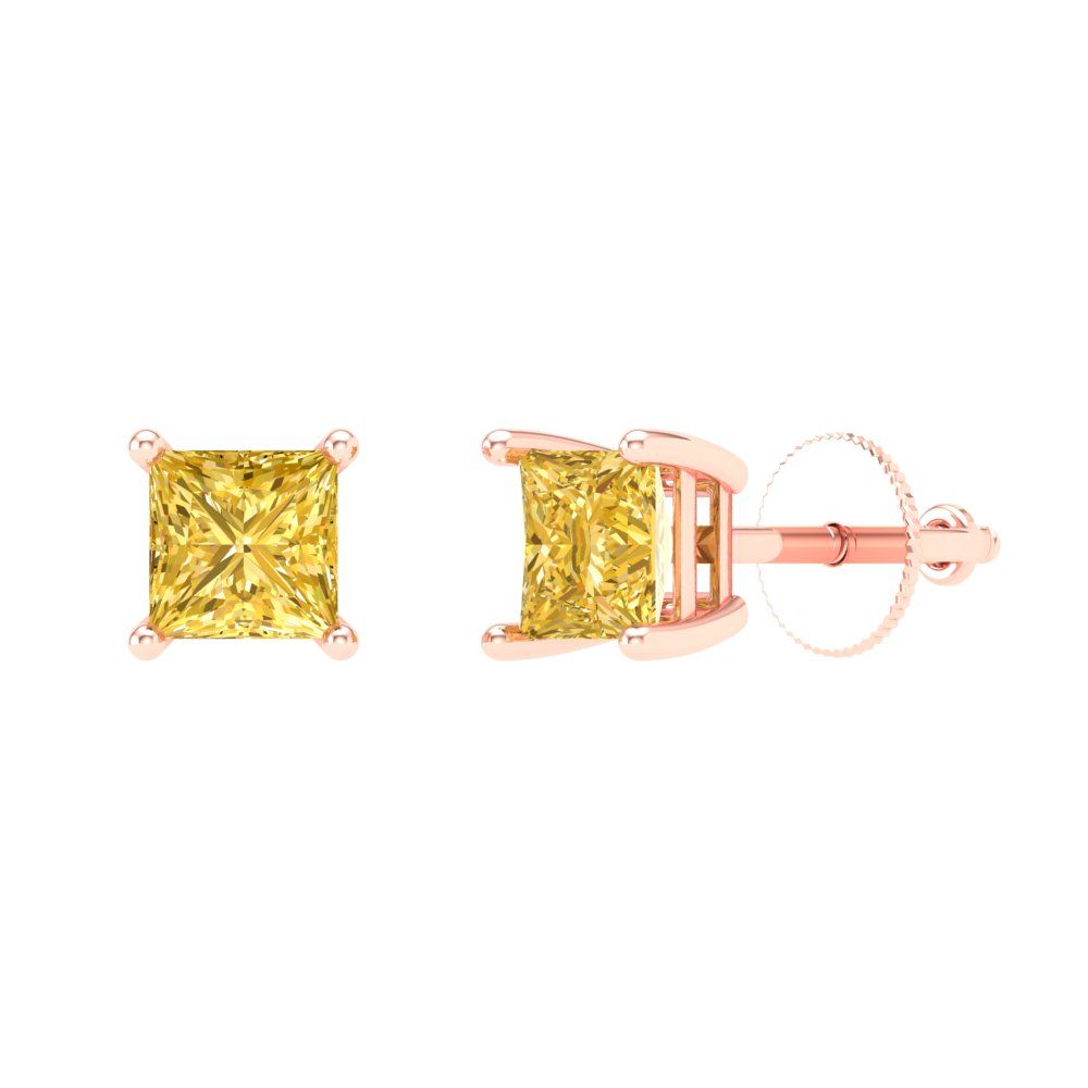 1.5 ctw Citrine Studs Earrings | 5.0mm Princess Cut White Gold Screw back | November Birthstone