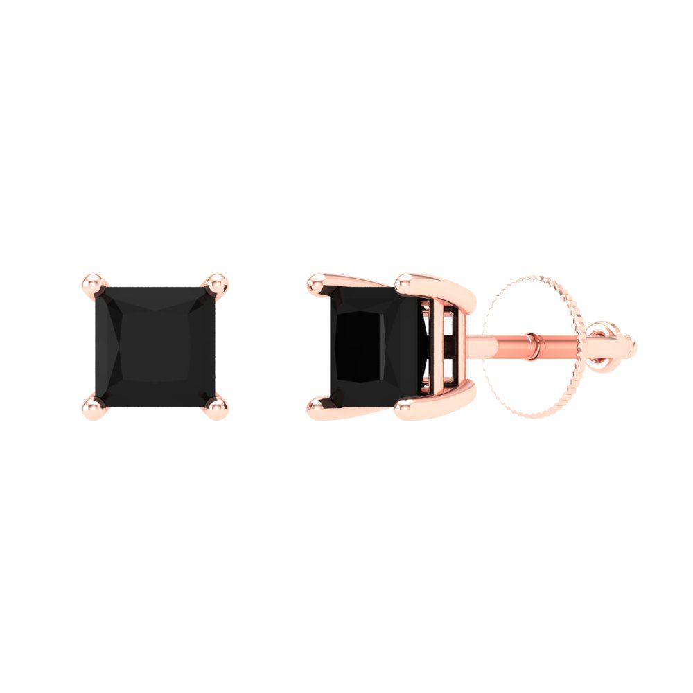 1.5 ctw Onyx Studs Earrings | 5.0mm Princess Cut White Gold Screw back | July Birthstone
