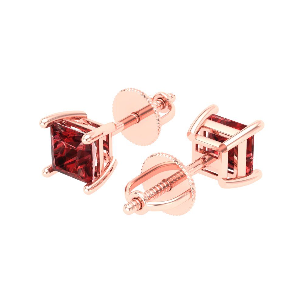1.5 ctw Garnet Studs Earrings | 5.0mm Princess Cut White Gold Screw back | January Birthstone