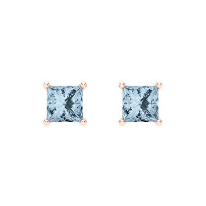 1.5 ctw Swiss Blue Topaz Studs Earrings | 5.0mm Princess Cut White Gold Screw back | December Birthstone