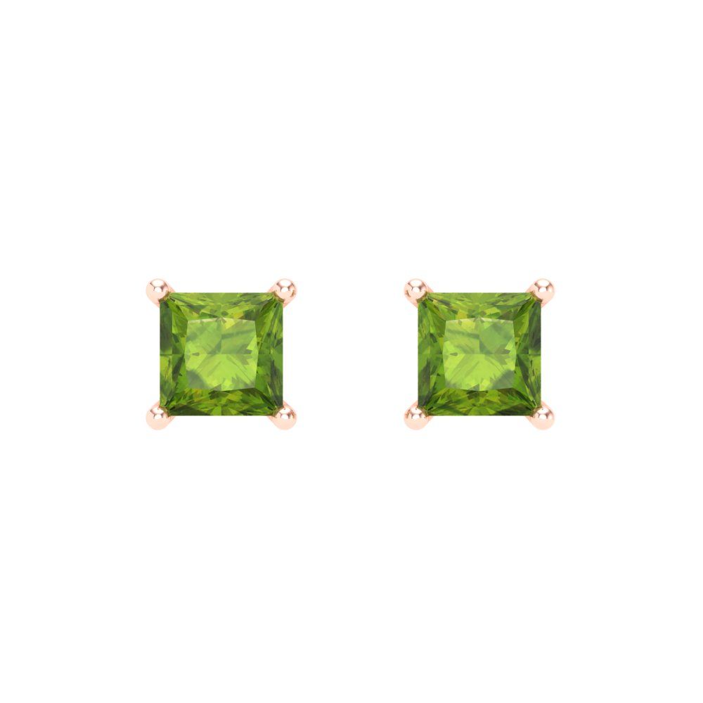 1.5 ctw Peridot Studs Earrings | 5.0mm Princess Cut White Gold Screw back | August Birthstone