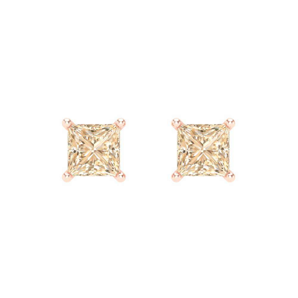 1.5 ctw Morganite Studs Earrings | 5.0mm Princess Cut White Gold Screw back | February Birthstone