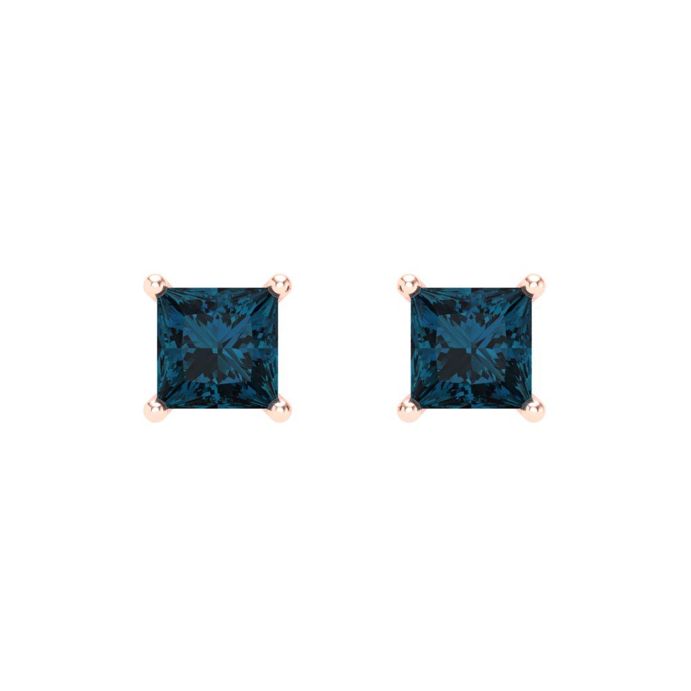 1.5 ctw London Blue Topaz Studs Earrings | 5.0mm Princess Cut White Gold Screw back | December Birthstone