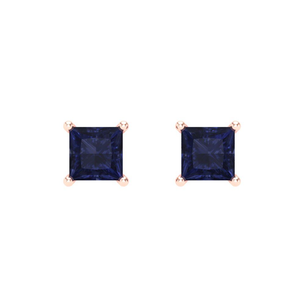 1.5 ctw Blue Sapphire Studs Earrings | 5.0mm Princess Cut White Gold Screw back | September Birthstone