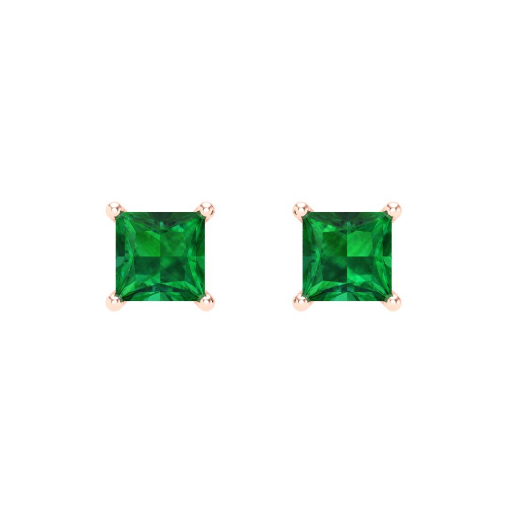 1.5 ctw Emerald Studs Earrings | 5.0mm Princess Cut White Gold Screw back | May Birthstone