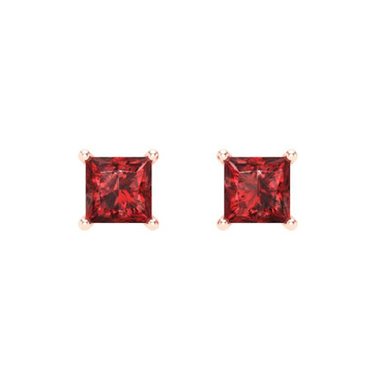 1.5 ctw Garnet Studs Earrings | 5.0mm Princess Cut White Gold Screw back | January Birthstone
