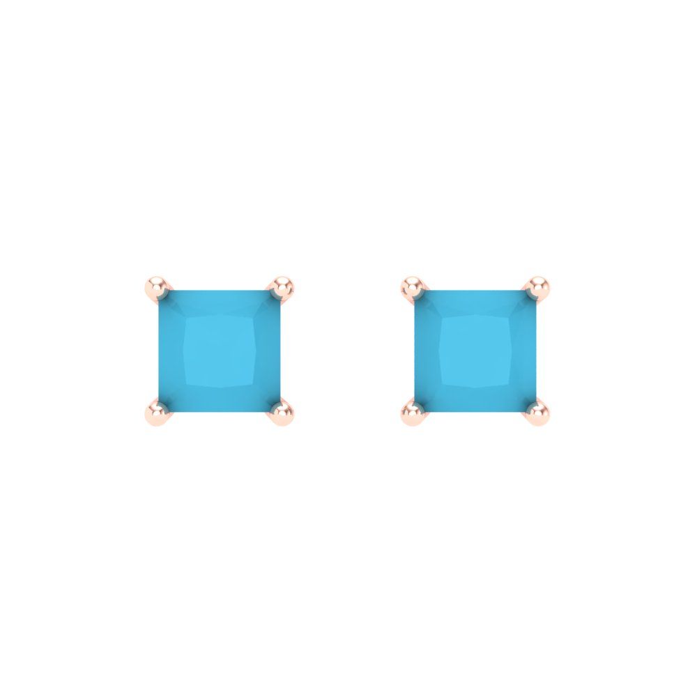 1.5 ctw Turquoise Studs Earrings | 5.0mm Princess Cut White Gold Screw back | December Birthstone
