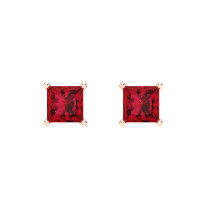 1.5 ctw Ruby Studs Earrings | 5.0mm Princess Cut White Gold Screw back | July Birthstone