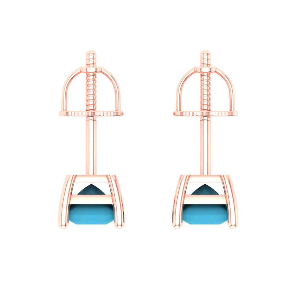 1.5 ctw Turquoise Studs Earrings | 5.0mm Princess Cut White Gold Screw back | December Birthstone