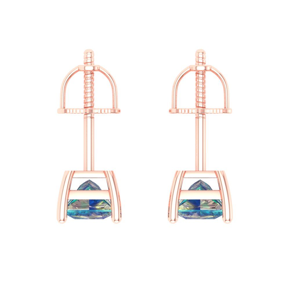 1.5 ctw Blue Moissanite Studs Earrings | 5.0mm Princess Cut White Gold Screw back | April Birthstone