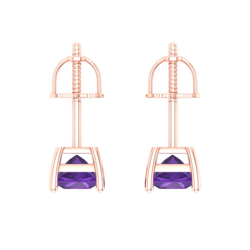 1.5 ctw Amethyst Studs Earrings | 5.0mm Princess Cut White Gold Screw back | February Birthstone