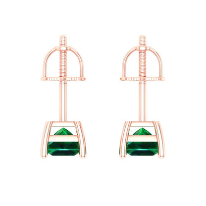 1.5 ctw Emerald Studs Earrings | 5.0mm Princess Cut White Gold Screw back | May Birthstone