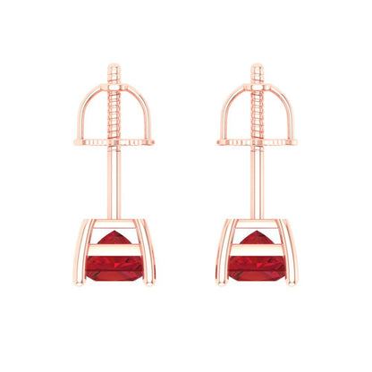 1.5 ctw Ruby Studs Earrings | 5.0mm Princess Cut White Gold Screw back | July Birthstone