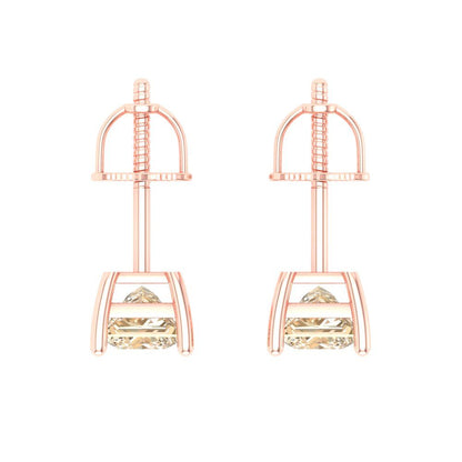 1.5 ctw Morganite Studs Earrings | 5.0mm Princess Cut White Gold Screw back | February Birthstone