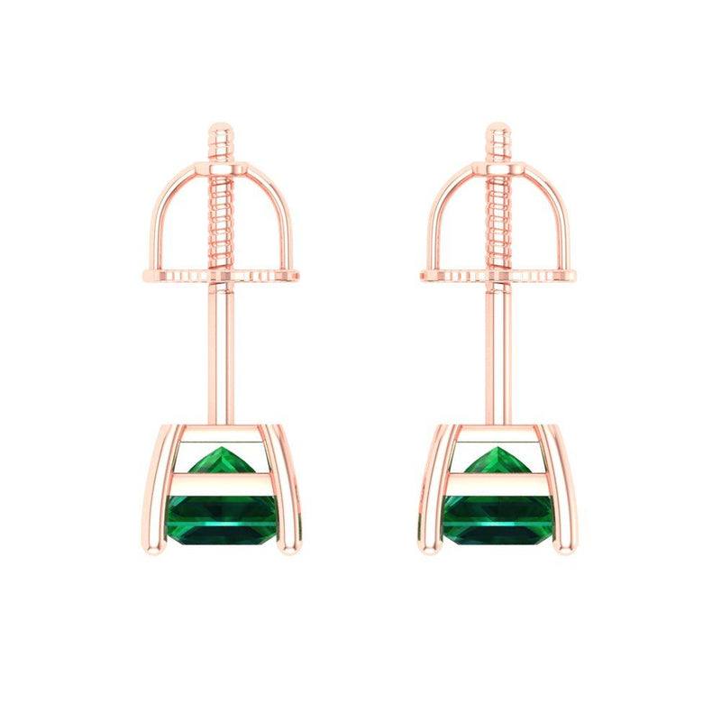 1.5 ct Brilliant Princess Cut Solitaire Studs Simulated Emerald Stone Rose Gold Earrings Screw back