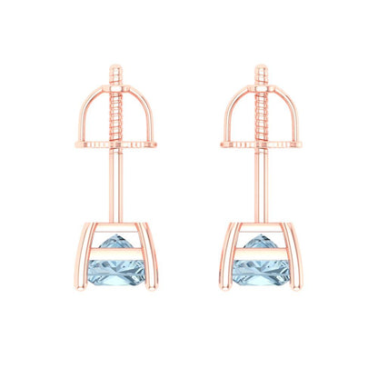 1.5 ctw Aquamarine Studs Earrings | 5.0mm Princess Cut White Gold Screw back | March Birthstone