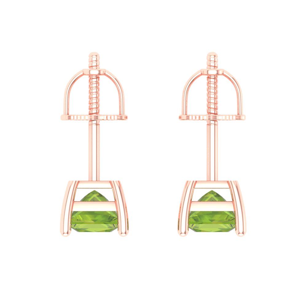 1.5 ctw Peridot Studs Earrings | 5.0mm Princess Cut White Gold Screw back | August Birthstone
