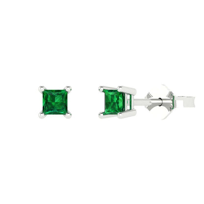 0.5 ctw Emerald Studs Earrings | 3.5mm Princess Cut White Gold Push back | May Birthstone