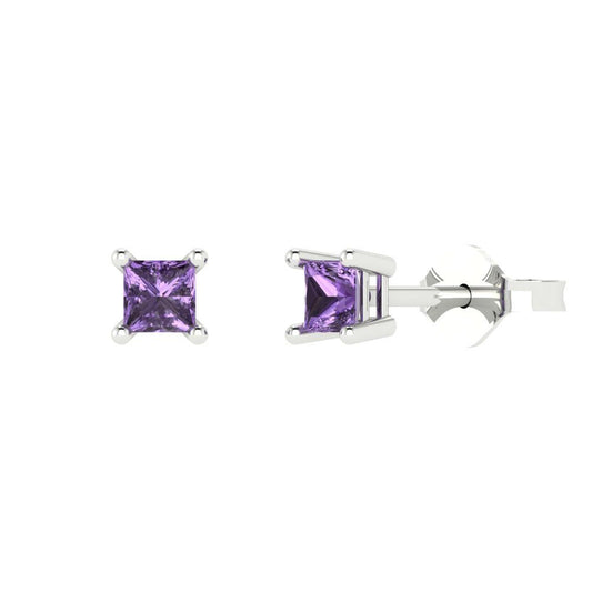 0.5cttw Princess Cut Simulated Alexandrite Gold-Plated 925 Silver Push Back Stud Earrings