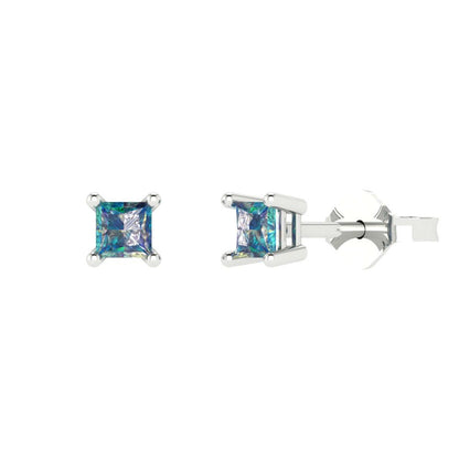 0.5cttw Princess Cut Blue Moissanite Gold-Plated 925 Silver Push Back Stud Earrings