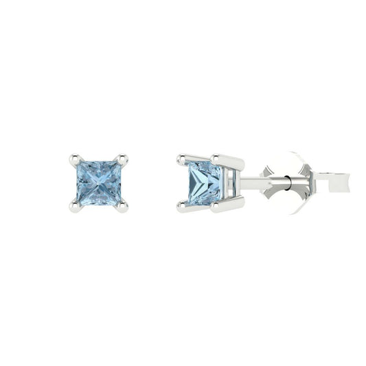 0.5cttw Princess Cut Simulated Blue Diamond Gold-Plated 925 Silver Push Back Stud Earrings