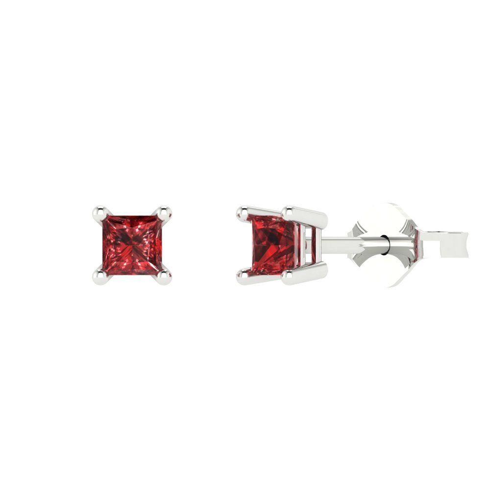 0.5 ctw Garnet Studs Earrings | 3.5mm Princess Cut White Gold Push back | January Birthstone
