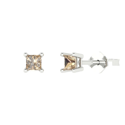 0.5 ctw Yellow Moissanite Studs Earrings | 3.5mm Princess Cut White Gold Push back | April Birthstone