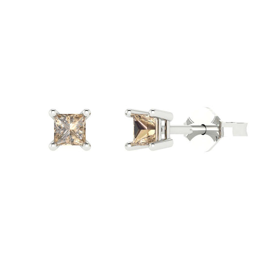 0.5 ctw Yellow Moissanite Studs Earrings | 3.5mm Princess Cut White Gold Push back | April Birthstone