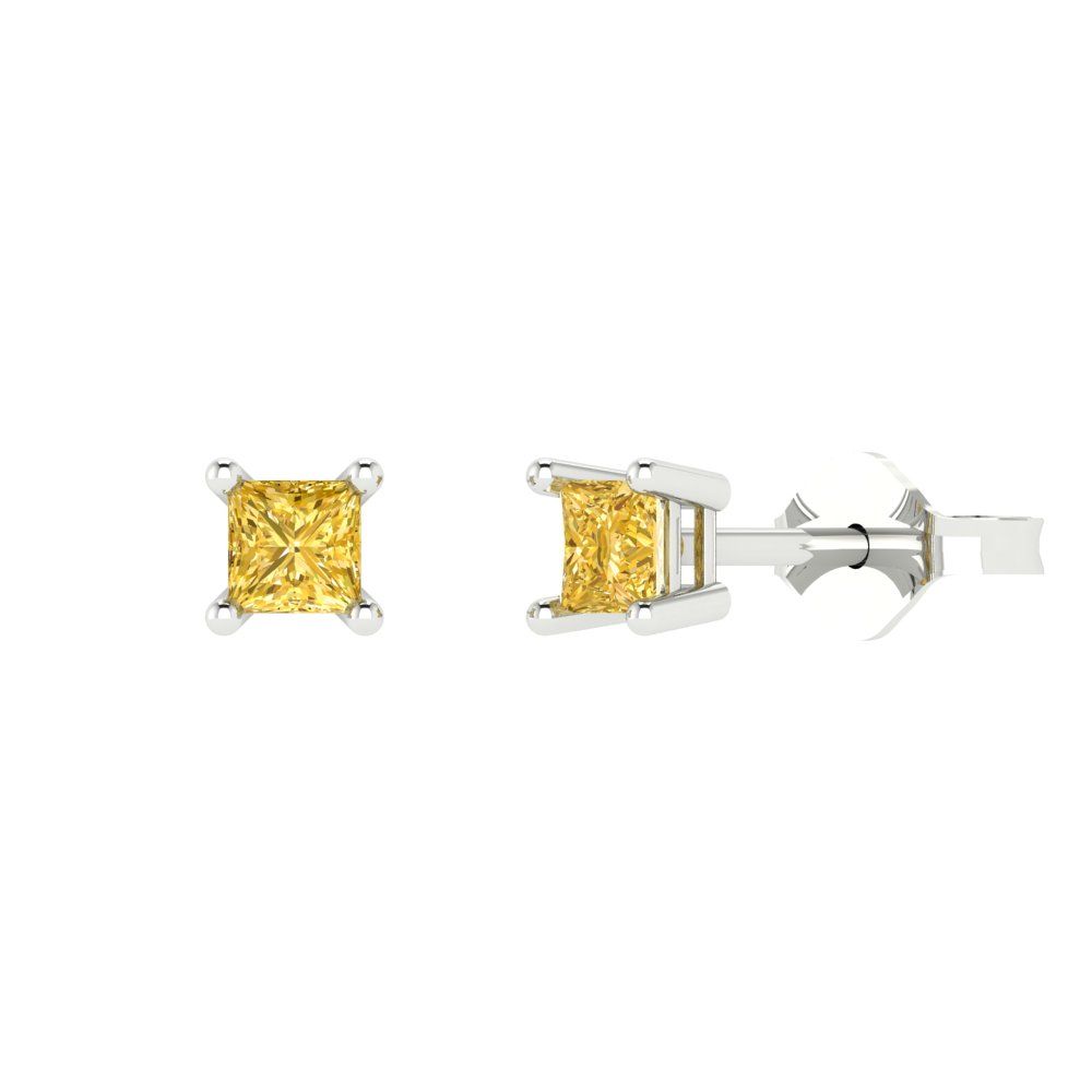 0.5 ctw Citrine Studs Earrings | 3.5mm Princess Cut White Gold Push back | November Birthstone