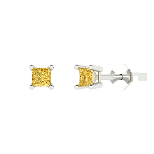 0.5 ctw Citrine Studs Earrings | 3.5mm Princess Cut White Gold Push back | November Birthstone