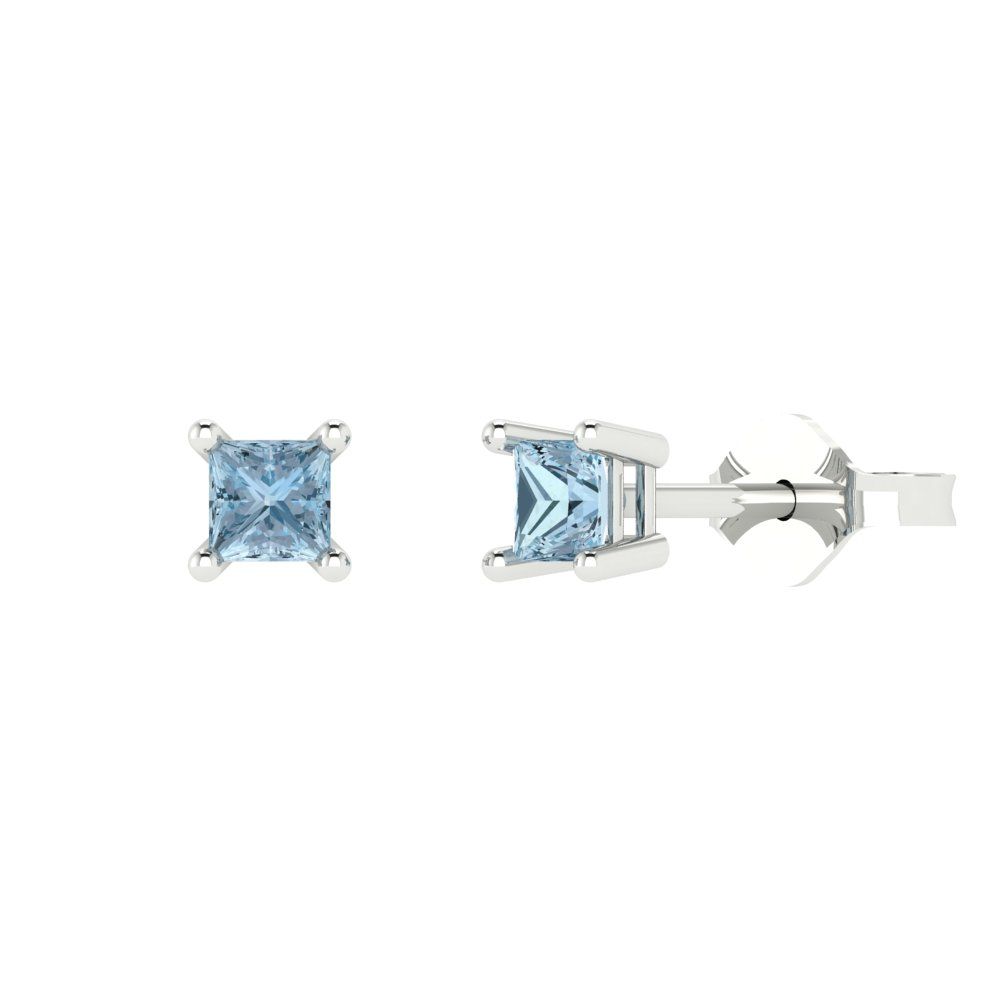 0.5 ctw Sky Blue Topaz Studs Earrings | 3.5mm Princess Cut White Gold Push back | December Birthstone