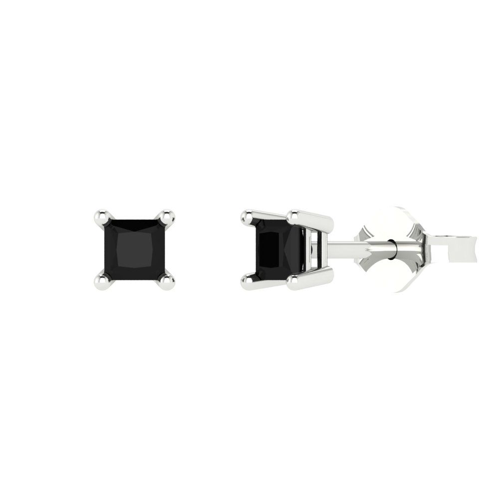 0.5cttw Princess Cut Natural Onyx Gold-Plated 925 Silver Push Back Stud Earrings