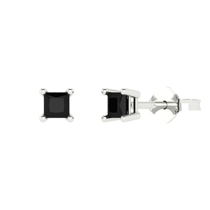 0.5cttw Princess Cut Natural Onyx Gold-Plated 925 Silver Push Back Stud Earrings