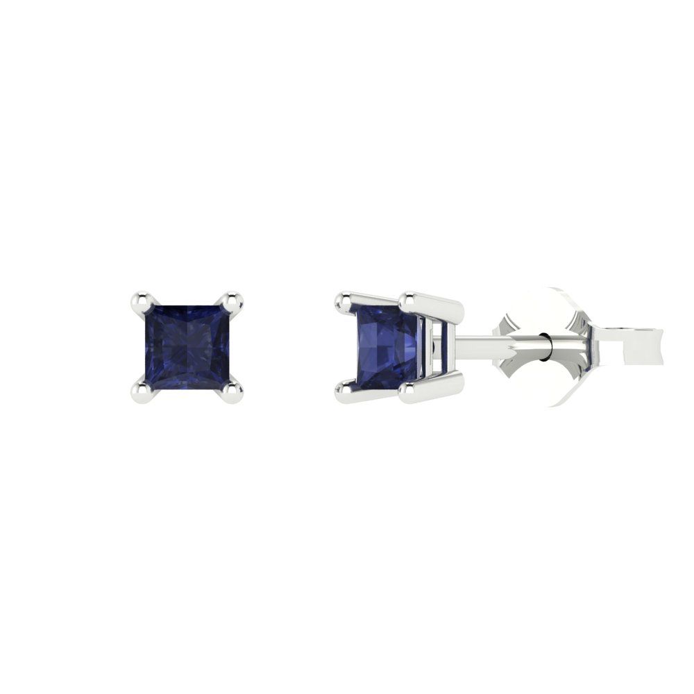 0.5cttw Princess Cut Simulated Blue Sapphire Gold-Plated 925 Silver Push Back Stud Earrings