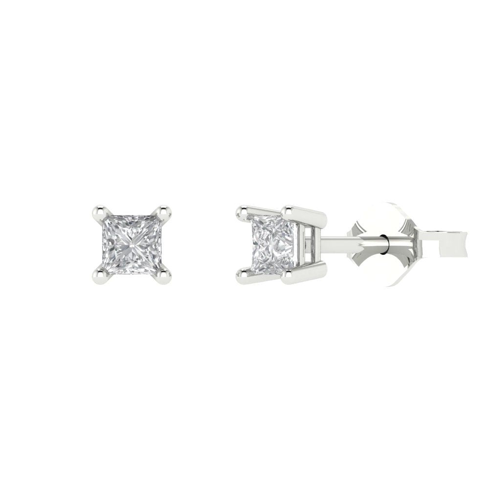 0.5cttw Princess Cut Moissanite Gold-Plated 925 Silver Push Back Stud Earrings