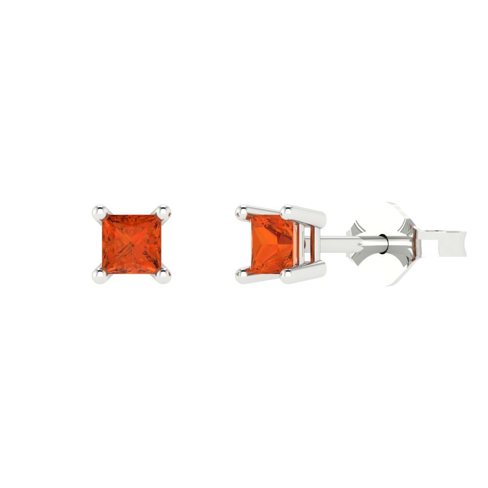 0.5cttw Princess Cut Simulated Red Diamond Gold-Plated 925 Silver Push Back Stud Earrings
